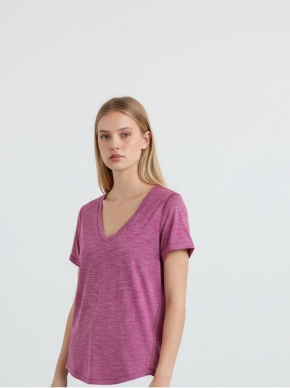 lululemon What the Sport Tee in Heathered Regal Plum. Short Sleeve. V-Nevk